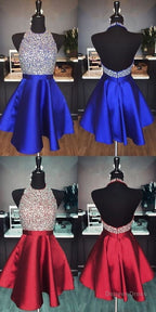 Halter Neck Homecoming Dress, Short Beaded Graduation Dress, Dance Dress, Sweet 16 Dresses
