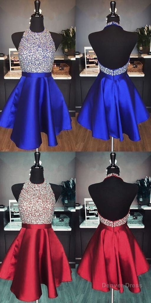 Halter Neck Homecoming Dress, Short Beaded Graduation Dress, Dance Dress, Sweet 16 Dresses