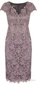 Sheath V Neck Cap Sleeves Lace Empire Mother Of The Bride Dress With Sash