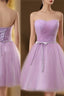 Lavender Homecoming Dresses, Sweetheart Short Prom Party Dresses, Ruched With Sash Bridesmaid Dresses