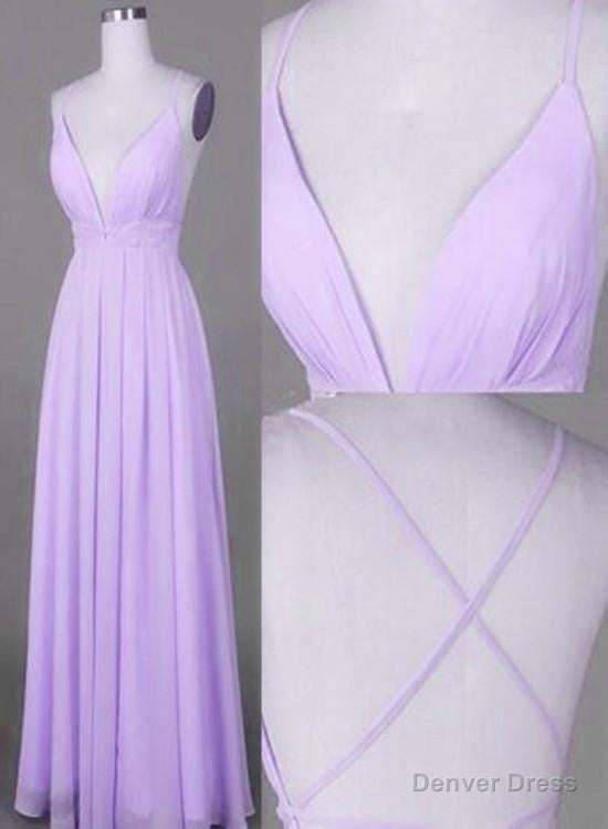 Lavender Chiffon Cross Back V Neckline Prom Gowns Chiffon Fashion Junior Prom Dress Main image