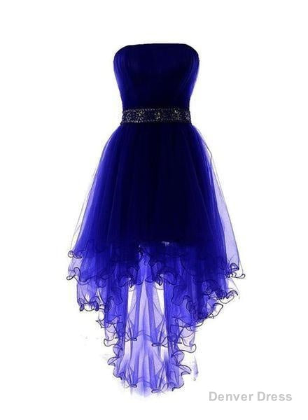 Royal Blue Tulle High Low Scoop Homecoming Dress, Blue Prom Dresses