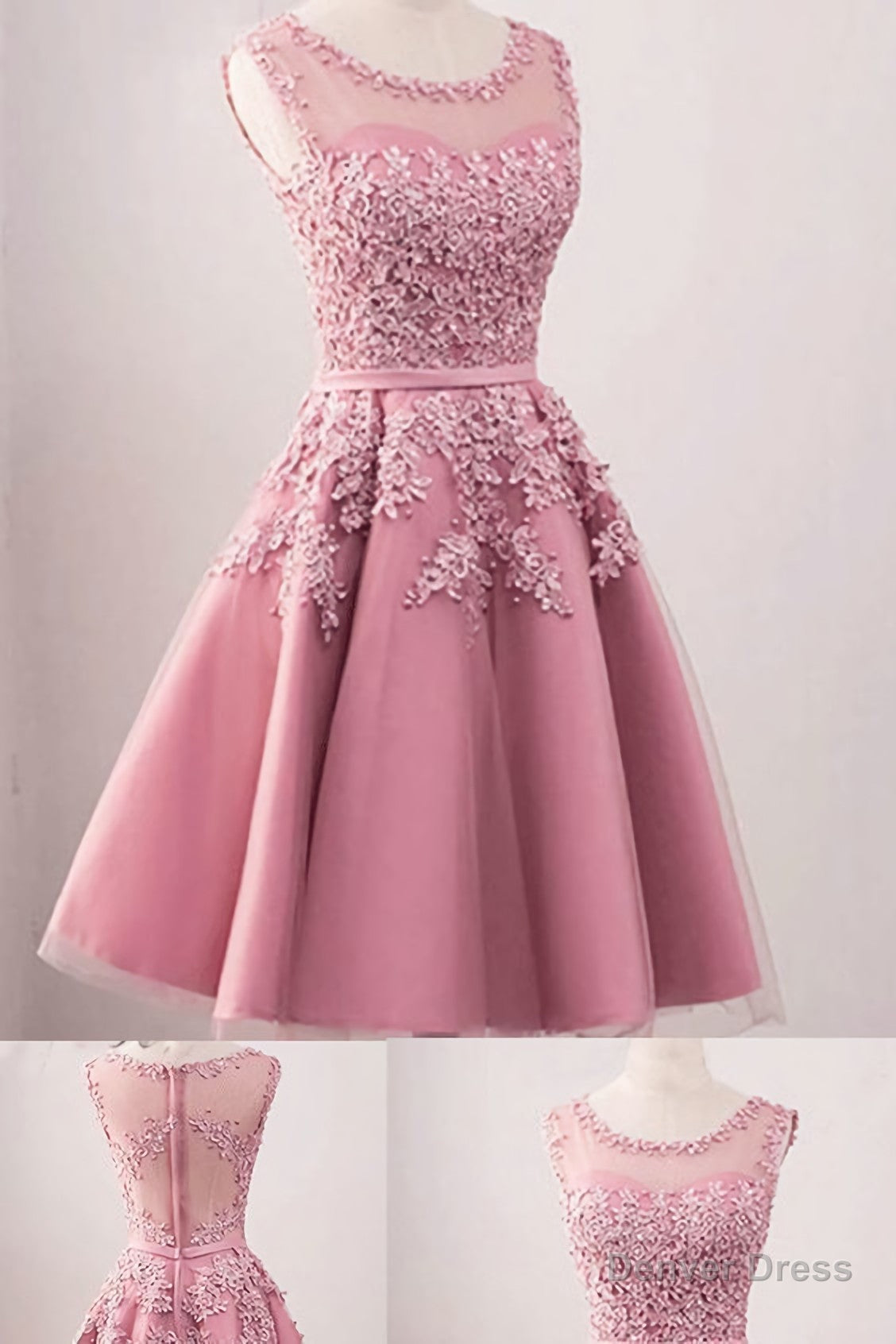 elegant Pink Tulle Short Appliques Girl Homecoming Dresses Main image