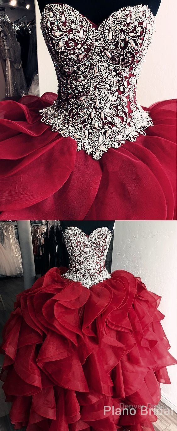 Burgundy Quinceanera Dress, Ball Gowns Crystal Beaded Bodice Corset Secondary image