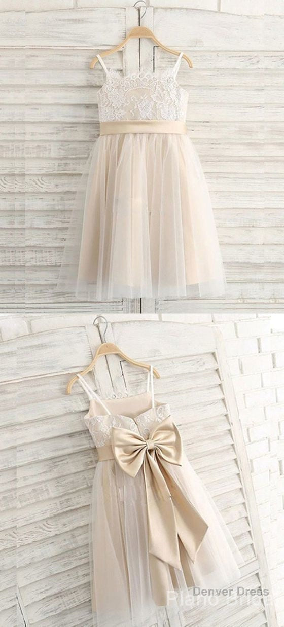 A Line Spaghetti Straps Light Champagne Flower Girl Dresses With Lace Secondary image