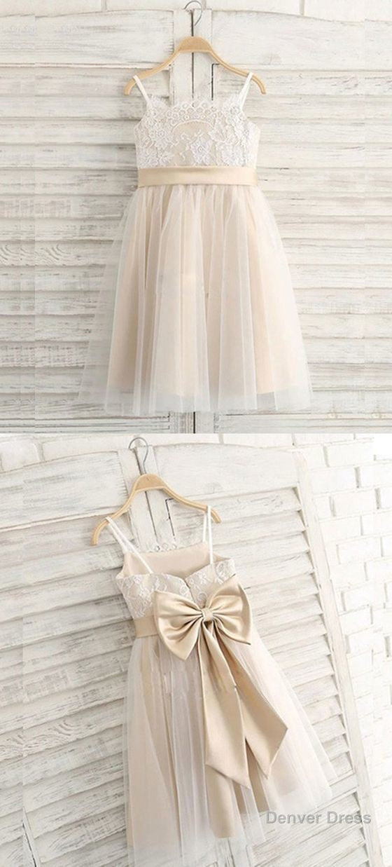 A Line Spaghetti Straps Light Champagne Flower Girl Dress With Lace Main image