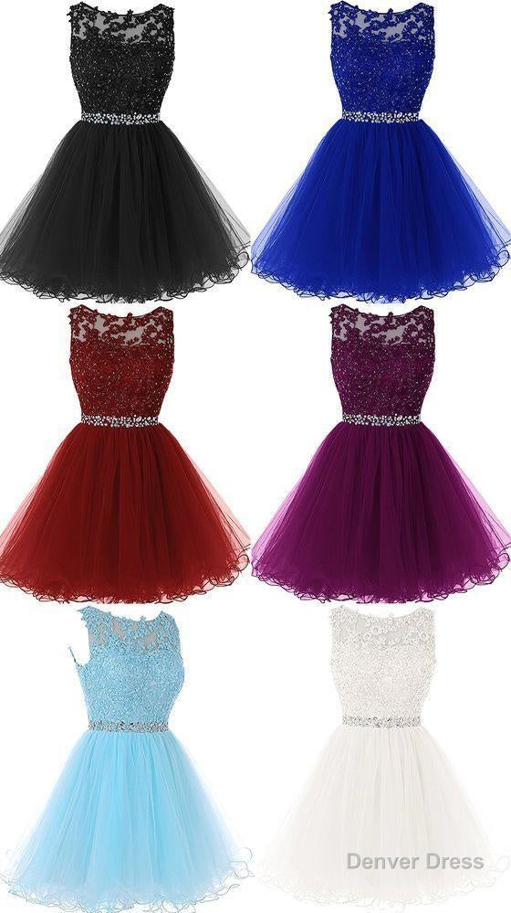 A Line Sleeveless Lace Rhinestone Short Cocktail Prom Dresses