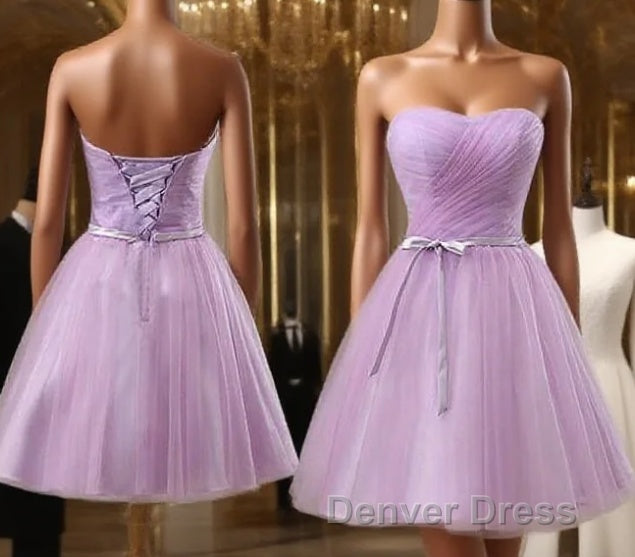 Youthful Lavender Homecoming Dresses, Sweetheart Short Prom Party Dresses, Ruched With Sash Bridesmaid Dresses
