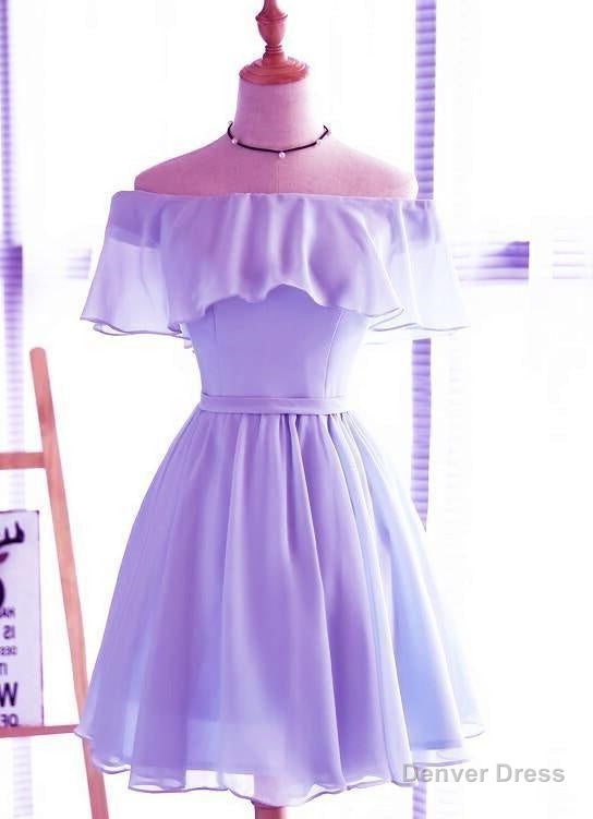 Lavender Chiffon Off Shoulder Short Bridesmaid Dresses, Cute Homecoming Dress, Lovely Party Dresses Main image