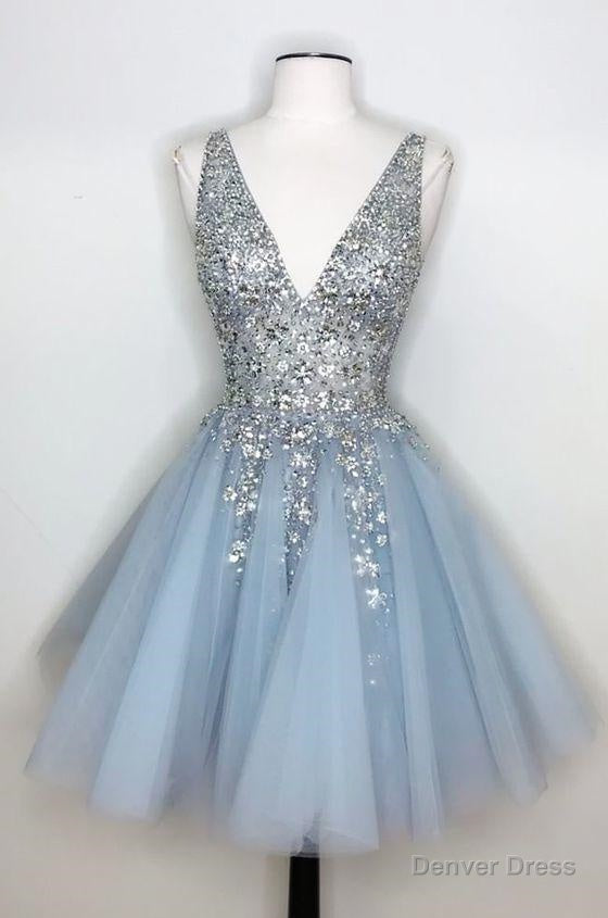 Princess Silver Sequins And Light Sky Blue Short Homecoming Dresses Main image