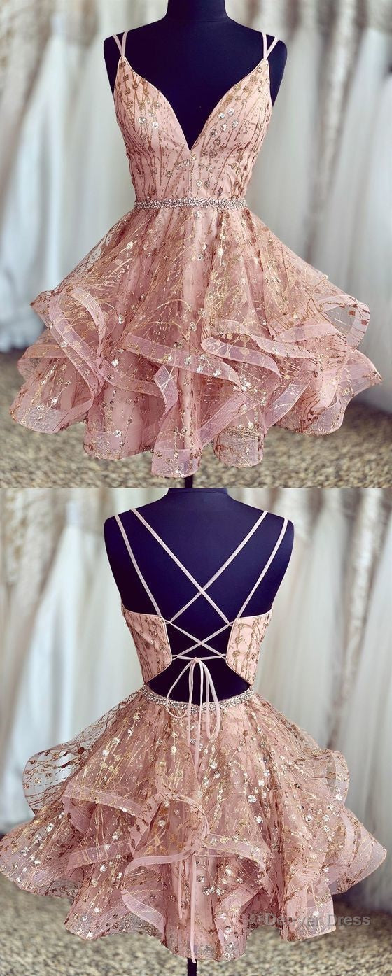 Stunning Pink Short Homecoming Dresses, Shiny Sequined Homecoming Dresses, Ball Gown Formal Dresses, For Teens Main image