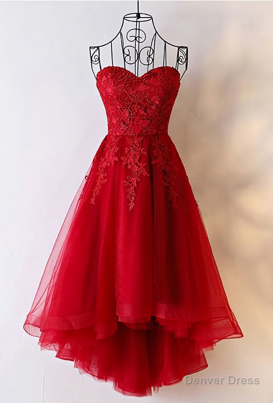 Beautiful Tulle High Low Simple Red Lace up Back Homecoming Dresses