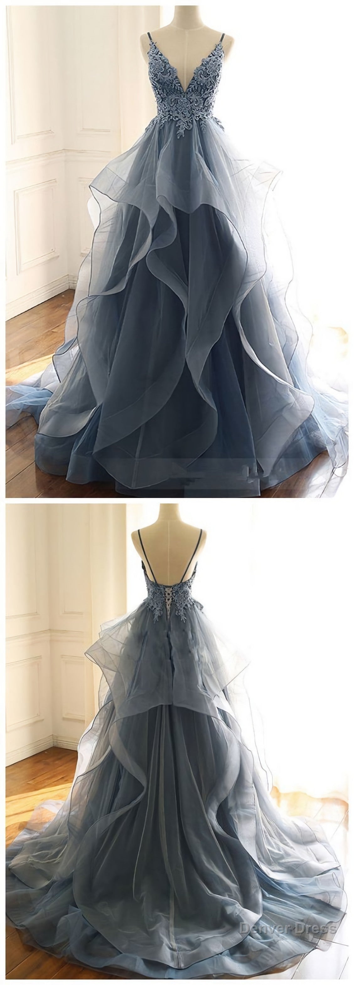 TULLE LACE LONG BLUE Prom Dresses Main image