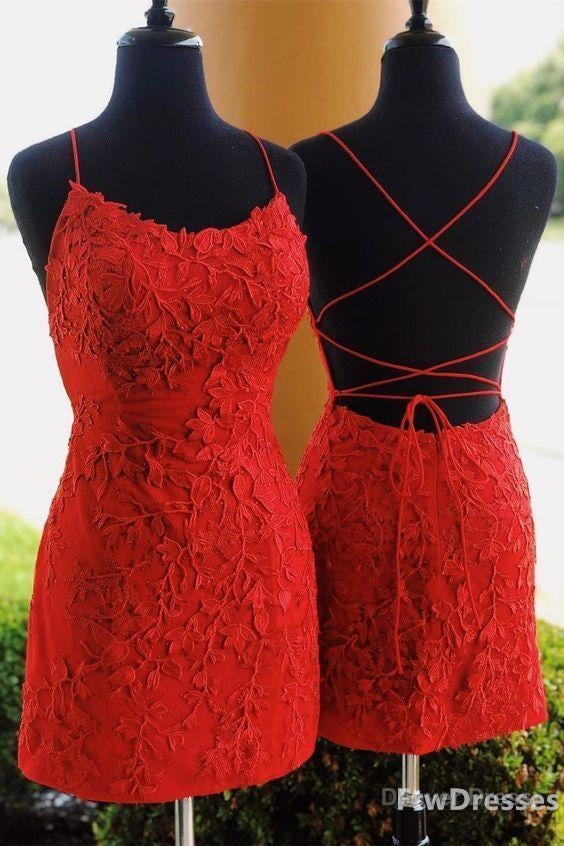 short red homecoming Dress fitted straps red cocktail Dresses
