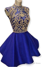 Blue Homecoming Dress, Royal Blue Beaded Homecoming Dresses