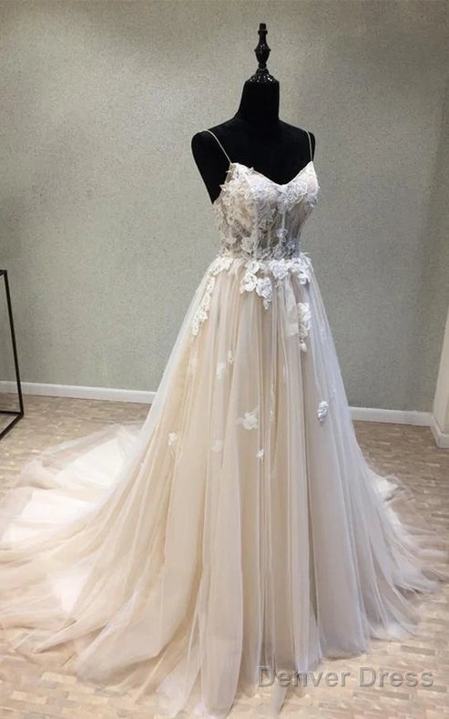 Garden Style Tulle Spaghetti Sleeveless Corset Back Wedding Dresses With Appliques Elegant