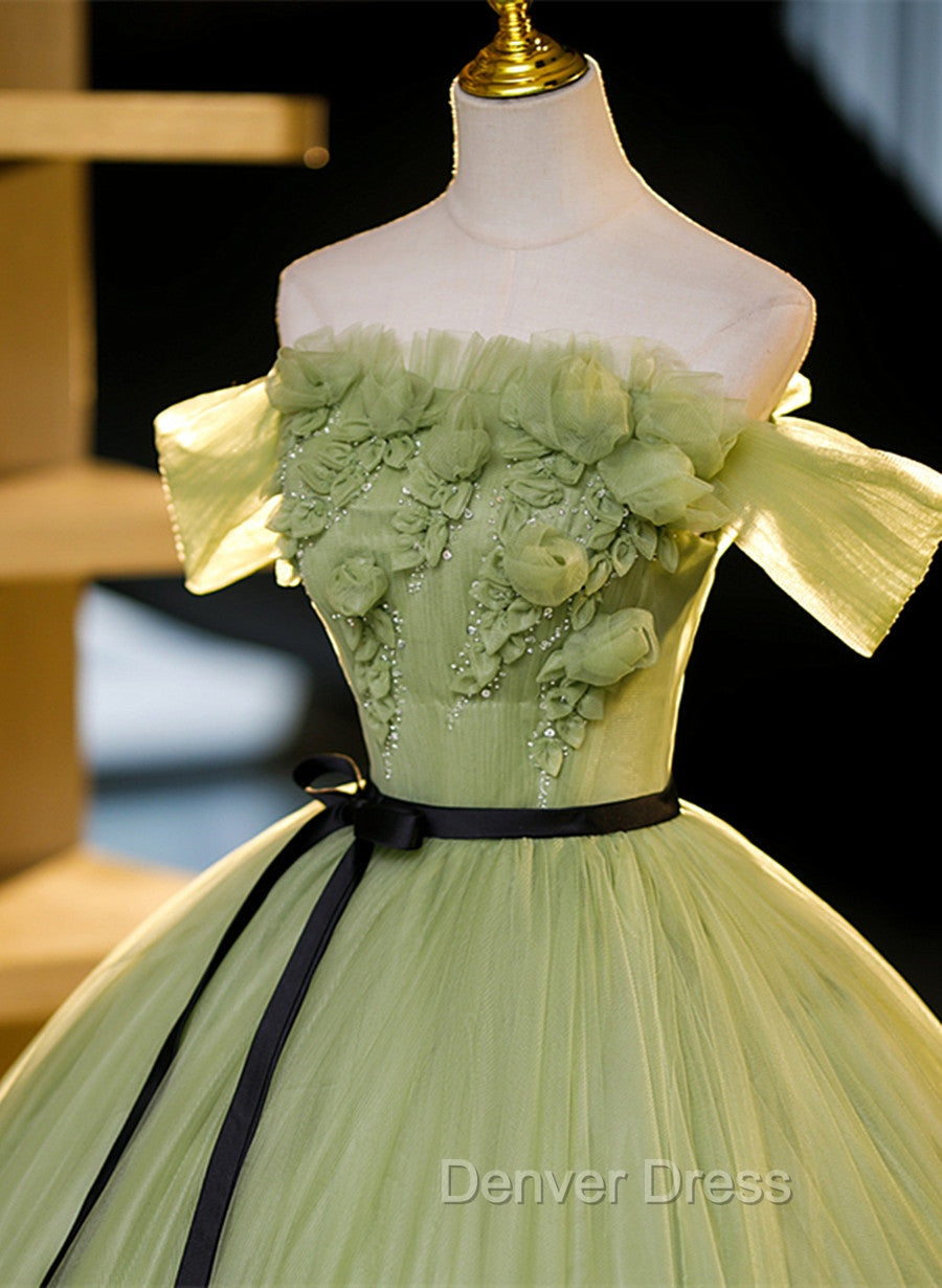 Geen Tulle A-line Prom Dresses with FLowers, Off  Shoulder Tulle Party Dresses Secondary image