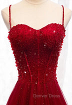 Gemgrace Burgundy Prom Dresses, Long Tulle Formal Dresses With Straps