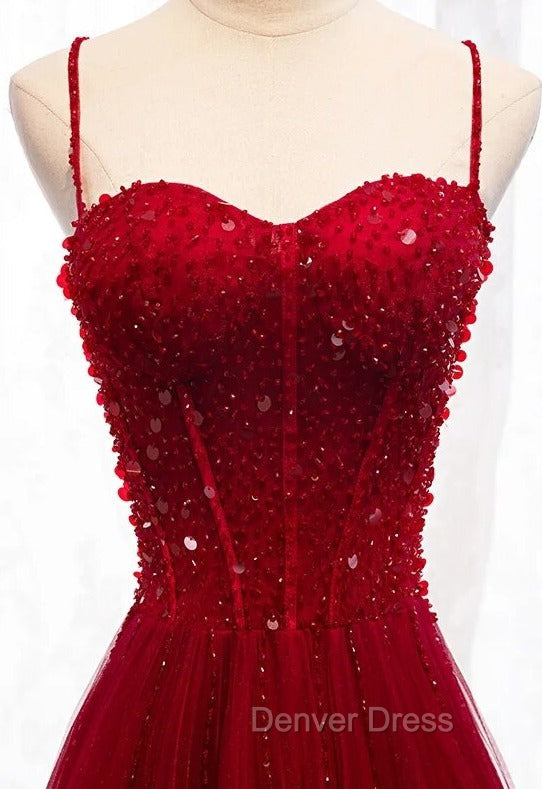 Gemgrace Burgundy Prom Dresses, Long Tulle Formal Dresses With Straps