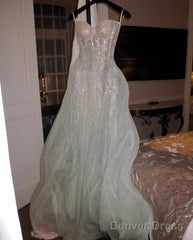 Gentle A-Line Sequined Tulle Strapless Long Prom Dress Adult Ceremony Prom Dress