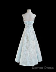 Gentle Blue A-Line Spaghetti Strap Satin Chiffon Long Prom Dress Birthday Dress Graduation Prom Dress