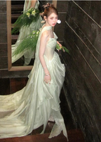 Gentle Light Green A-Line Strapless Layered Ruffled Tulle Train Prom Dresses Evening Dresses