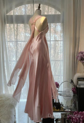 Gentle Pink Sheath Chiffon Ribbon V-Neck Simple Prom Dress