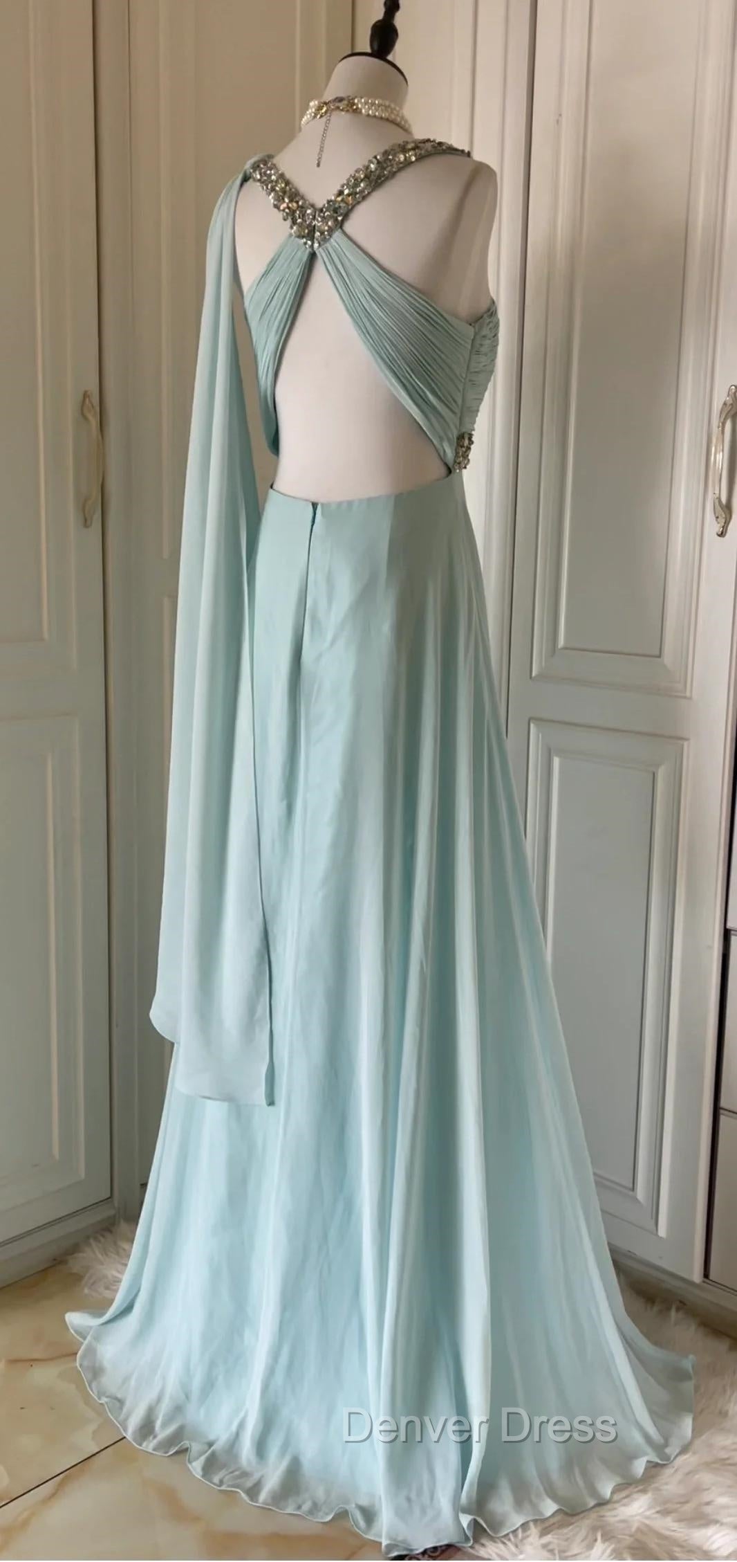Gentle Tiffany Blue Chiffon V Neck Beaded Sequin A Line Long Prom Dress Wedding Prom Dresses