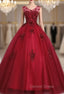 Get Your Discounts Burgundy Ball Gowns Tulle Appliques V Neck Quinceanera Dresses