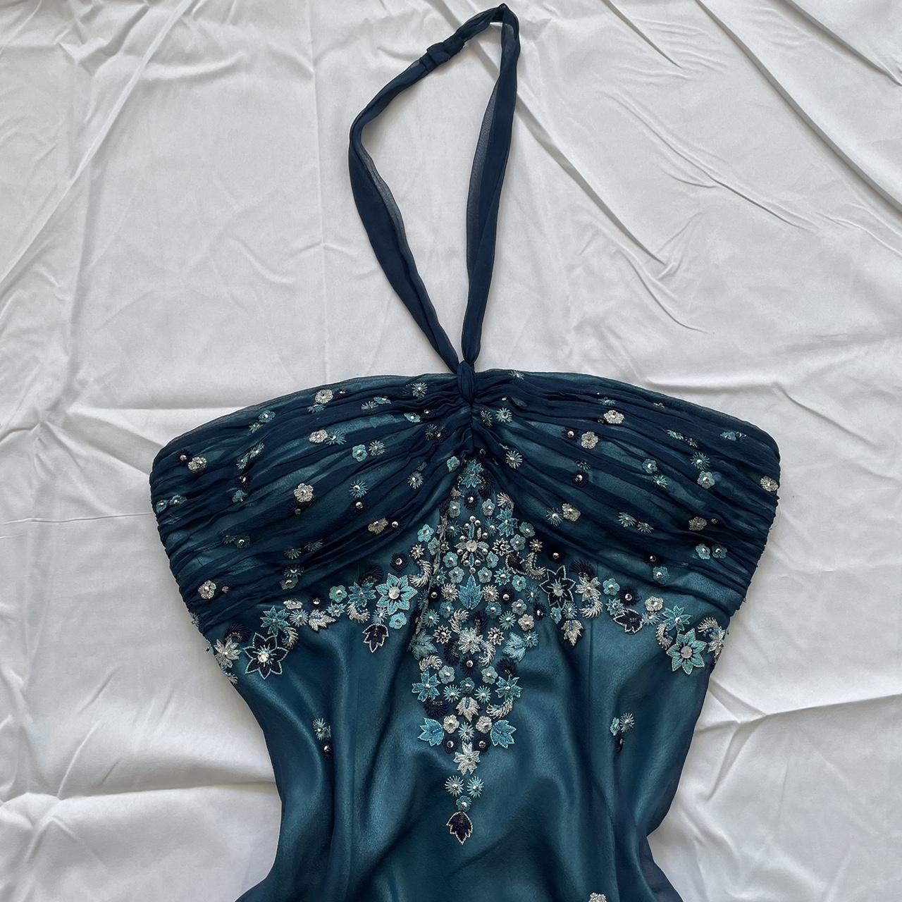Blue Floral Beaded Short Halter Chiffon Homecoming Dress Birthday Prom Dresses Secondary image