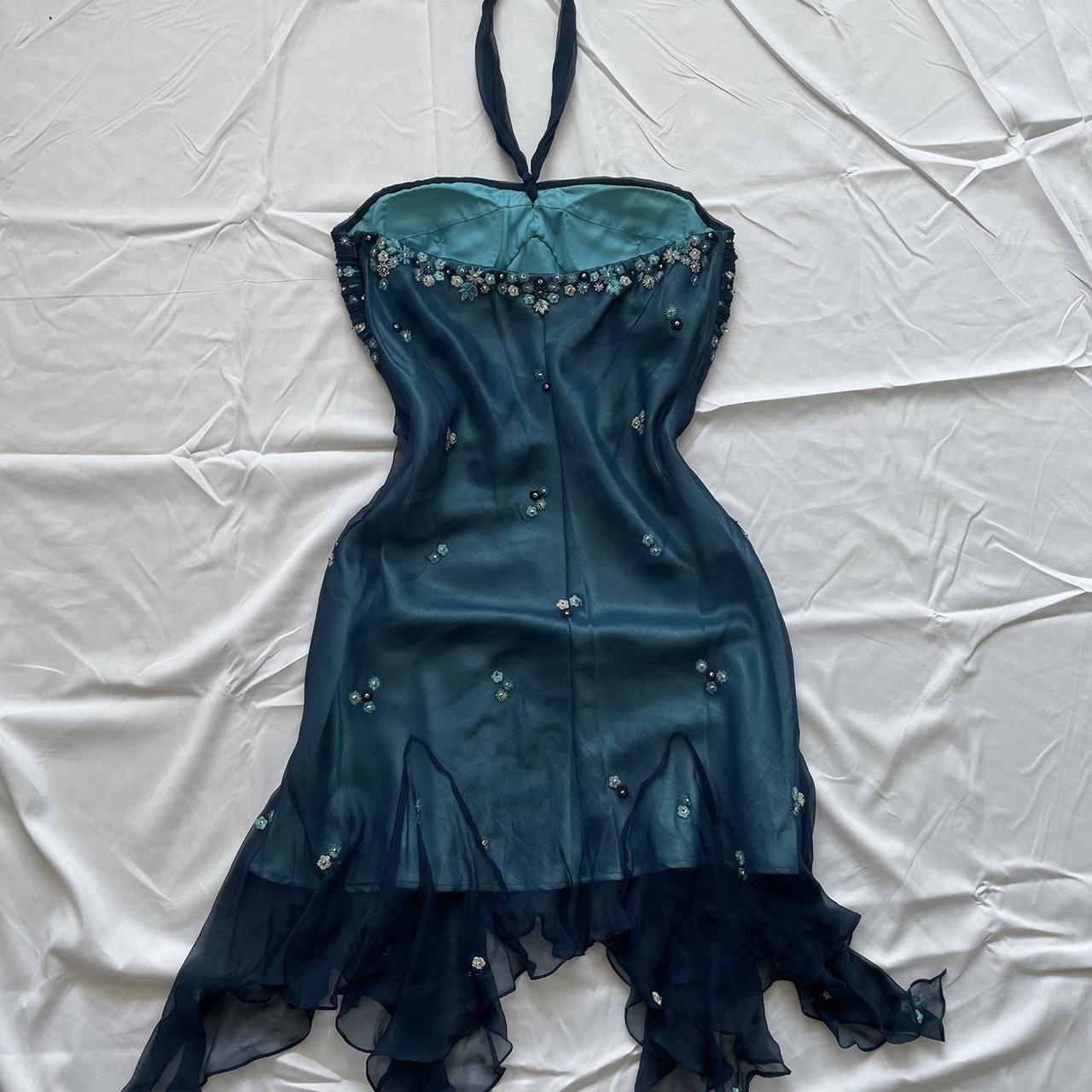 Blue Floral Beaded Short Halter Chiffon Homecoming Dress Birthday Prom Dresses