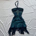 Blue Floral Beaded Short Halter Chiffon Homecoming Dress Birthday Prom Dresses