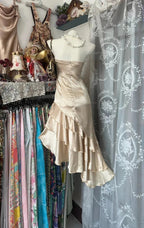 Girlhomeshops-Champagne Short Ruffle Satin Homecoming Dress Birthday Dresses