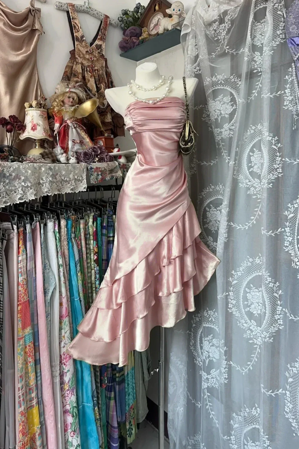 Girlhomeshops-Champagne Short Ruffle Satin Homecoming Dress Birthday Dresses