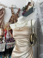 Girlhomeshops-Champagne Short Ruffle Satin Homecoming Dress Birthday Dresses