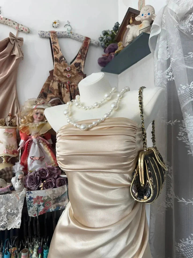 Girlhomeshops-Champagne Short Ruffle Satin Homecoming Dress Birthday Dresses