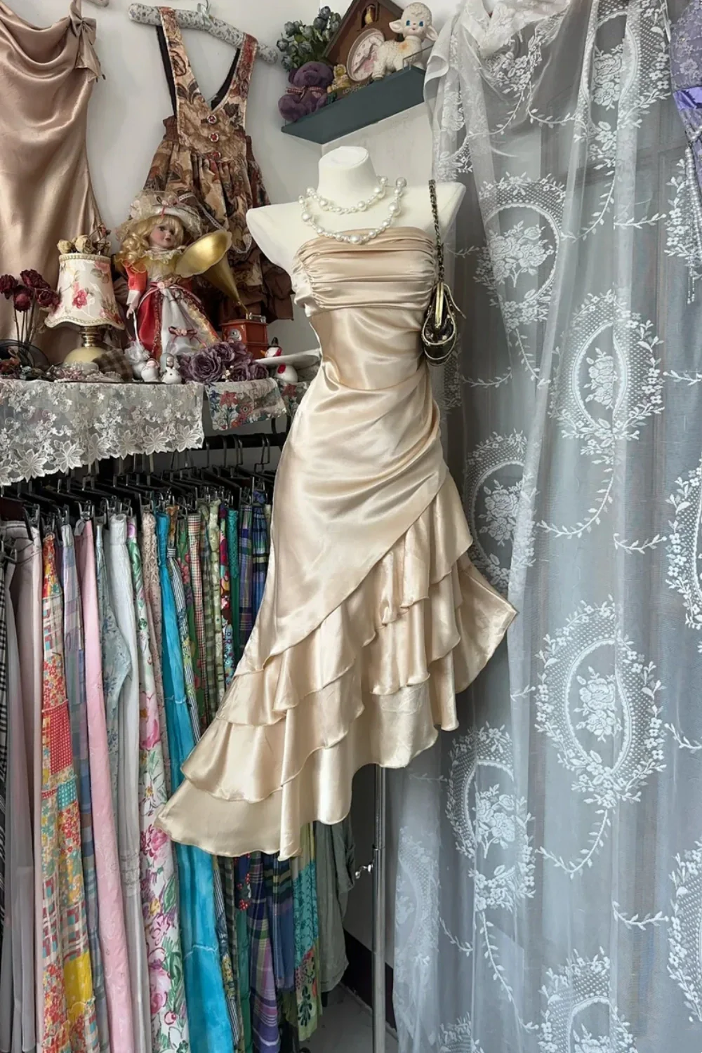 Girlhomeshops-Champagne Short Ruffle Satin Homecoming Dress Birthday Dresses