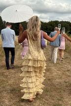 Yellow Floral Long Chiffon Prom Dress Wedding Guest Dresses