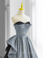 Glam A-line Blue-Grey Sweetheart Long Party Dresses, Floor Length Tulle Prom Dresses Formal Dresses