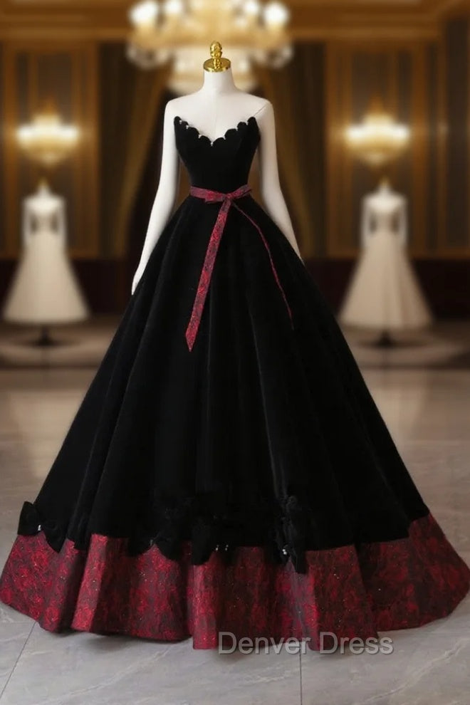 Glam Black V-Neckline Velvet Lace-Up Party Dresses, Black Velvet Floor Length Prom Dresses Main image