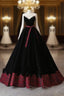 Glam Black V-Neckline Velvet Lace-Up Party Dresses, Black Velvet Floor Length Prom Dresses