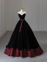 Glam Black V-Neckline Velvet Lace-Up Party Dress, Black Velvet Floor Length Prom Dress