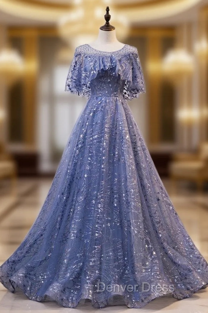 Glam Blue Off Shoulder Lace-up Long Evening Dressess Party Dresses, Blue Wedding Party Dresses Prom Dresses