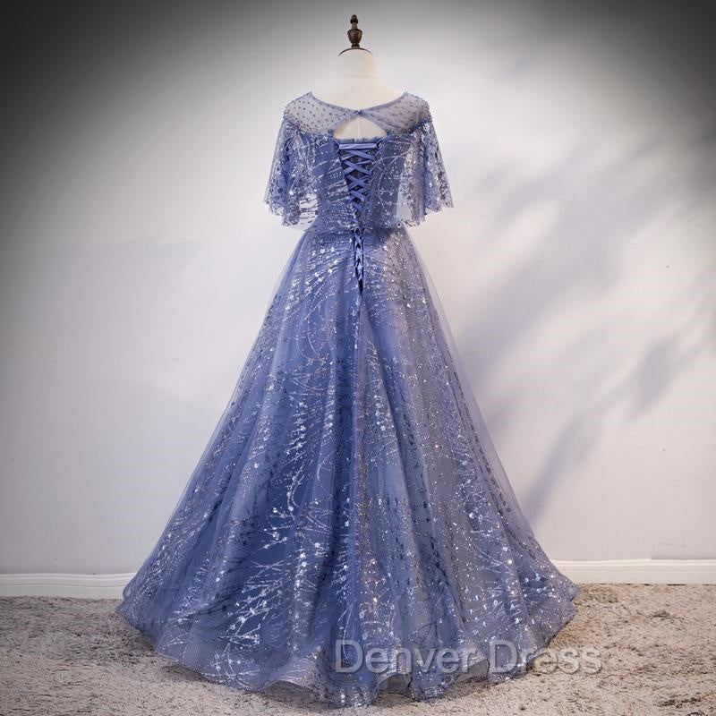 Glam Blue Off Shoulder Lace-up Long Evening Dressess Party Dresses, Blue Wedding Party Dresses Prom Dresses