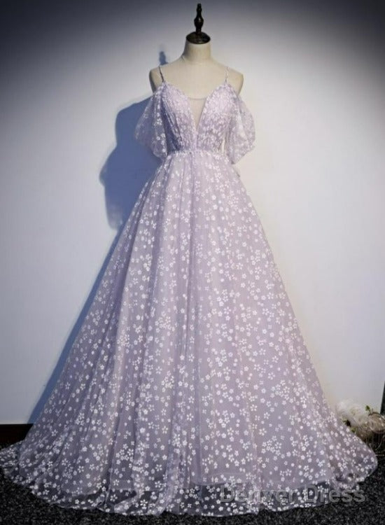 Glam Floral Tulle Off Shoulder Long Party Dress Formal Dress, Tulle Wedding Party Dresses Main image