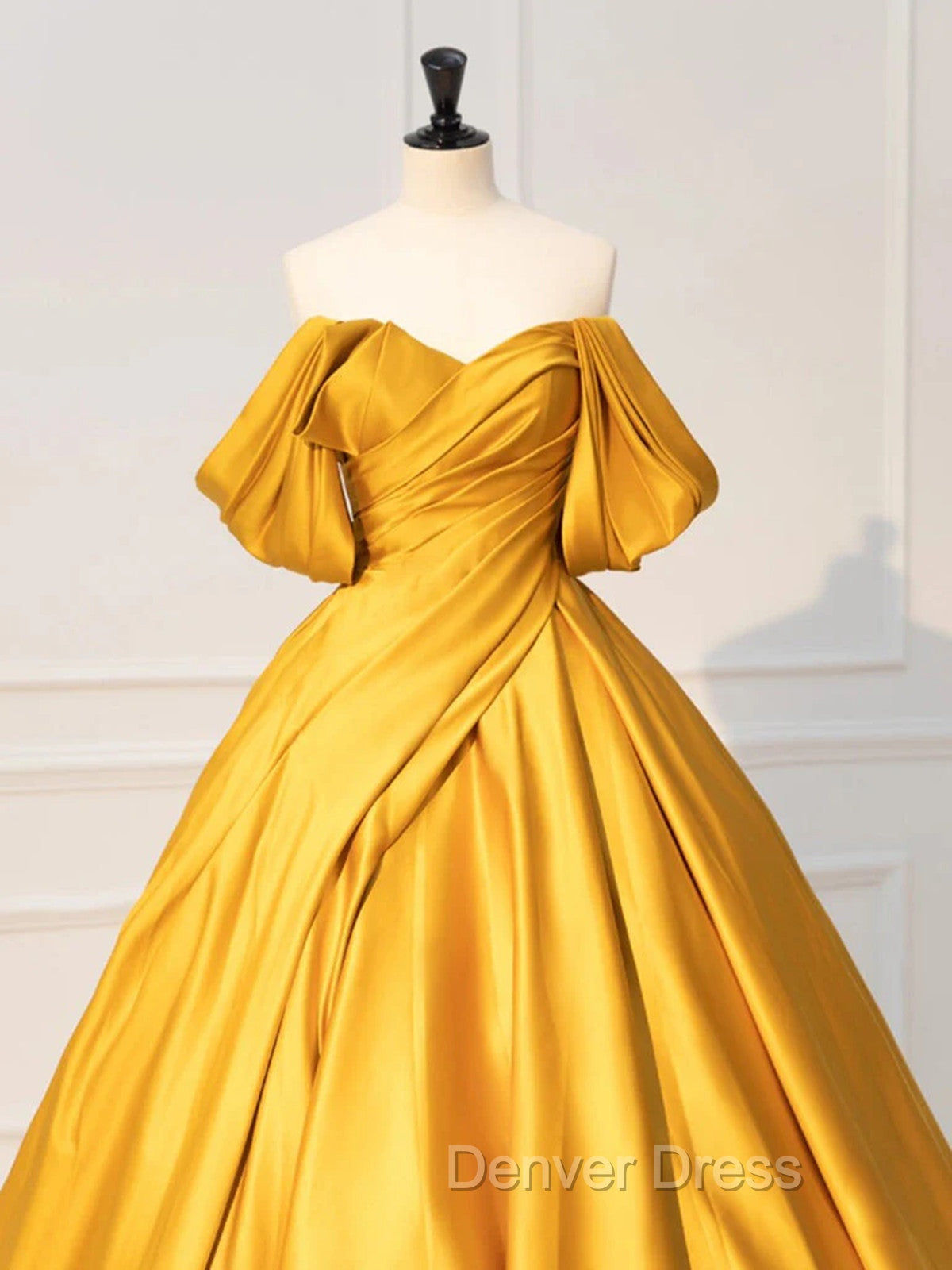 Glam Gold Satin Ball Gown Floor Length Formal Dresses, Gold Prom Dresses Party Dresses Secondary image