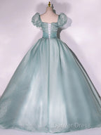 Glam Light Green Ball Gowns Short Sleeves Prom Dress, Light Green Sweet 16 Dresses