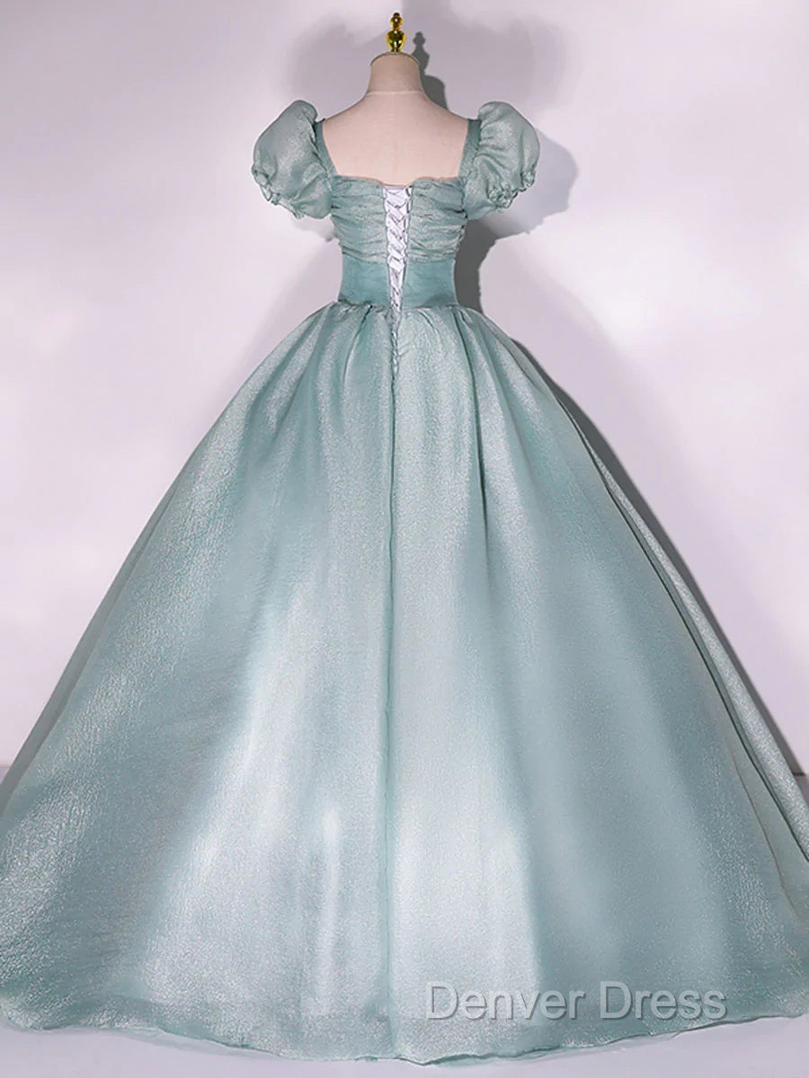 Glam Light Green Ball Gowns Short Sleeves Prom Dress, Light Green Sweet 16 Dresses