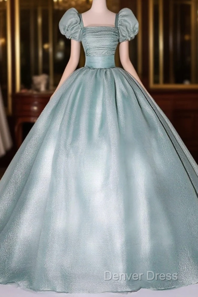 Glam Light Green Ball Gowns Short Sleeves Prom Dress, Light Green Sweet 16 Dresses