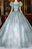 Glam Light Green Ball Gowns Short Sleeves Prom Dress, Light Green Sweet 16 Dresses